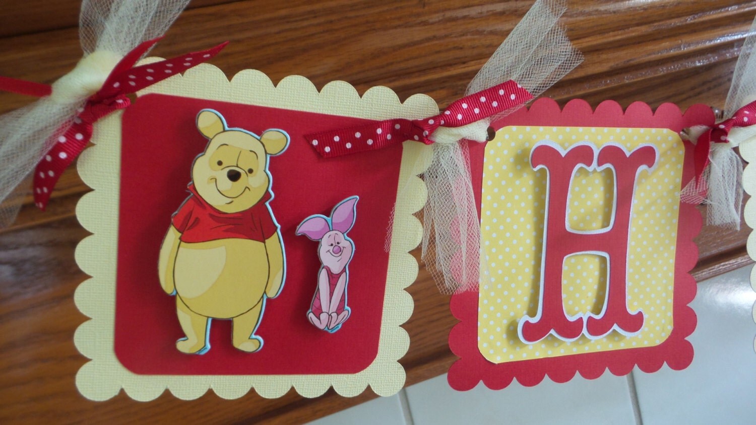 Winnie The Pooh Banner Pooh Birthday Banner Yellow Red Pooh