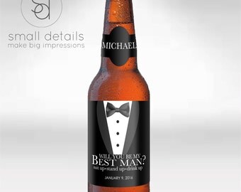 Will you be my Groomsman? Best Man, Usher, or Master of Ceremonies Beer bottle labels - Personalized Wedding Party bottle labels