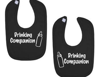 Black baby bibs bib set for twins Drinking Companion / Friends TWINS funny infant baby boy girl Bib Set 2 bibs