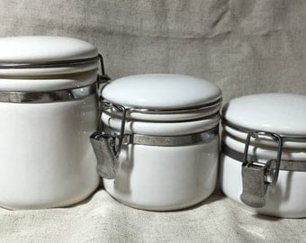 Set of 3 Ceramic White Baled Storage Containers/ various sizes