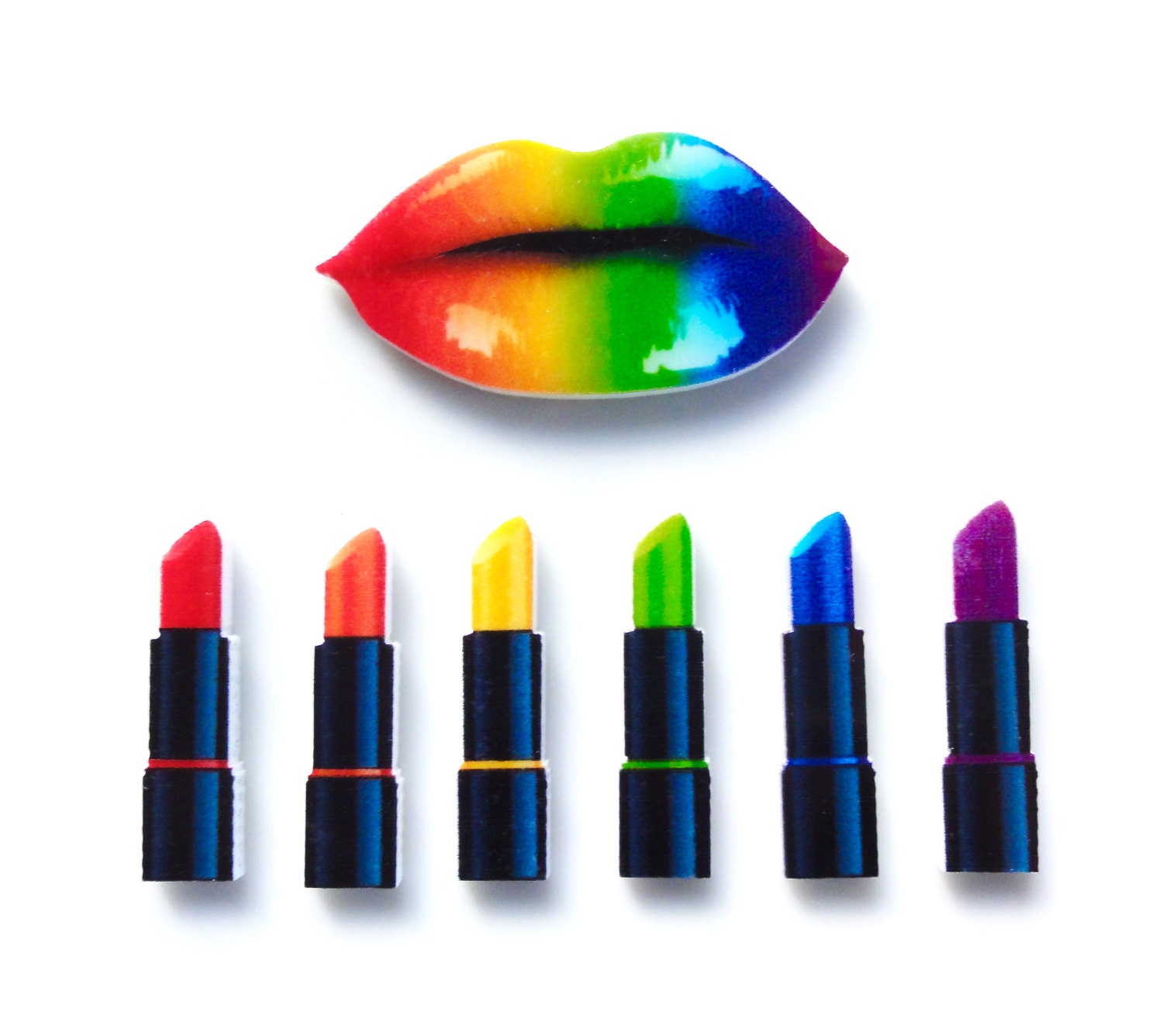 7 pcs Rainbow Lips and Lipstick Planar Acrylic Resin Laser
