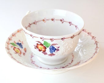 Antique Tea Cup and Saucer Set, Antique Teacup, Victorian Cup Saucer, Handpainted Lustreware Tea Cup Saucer, Vintage Tea Cup and Saucer