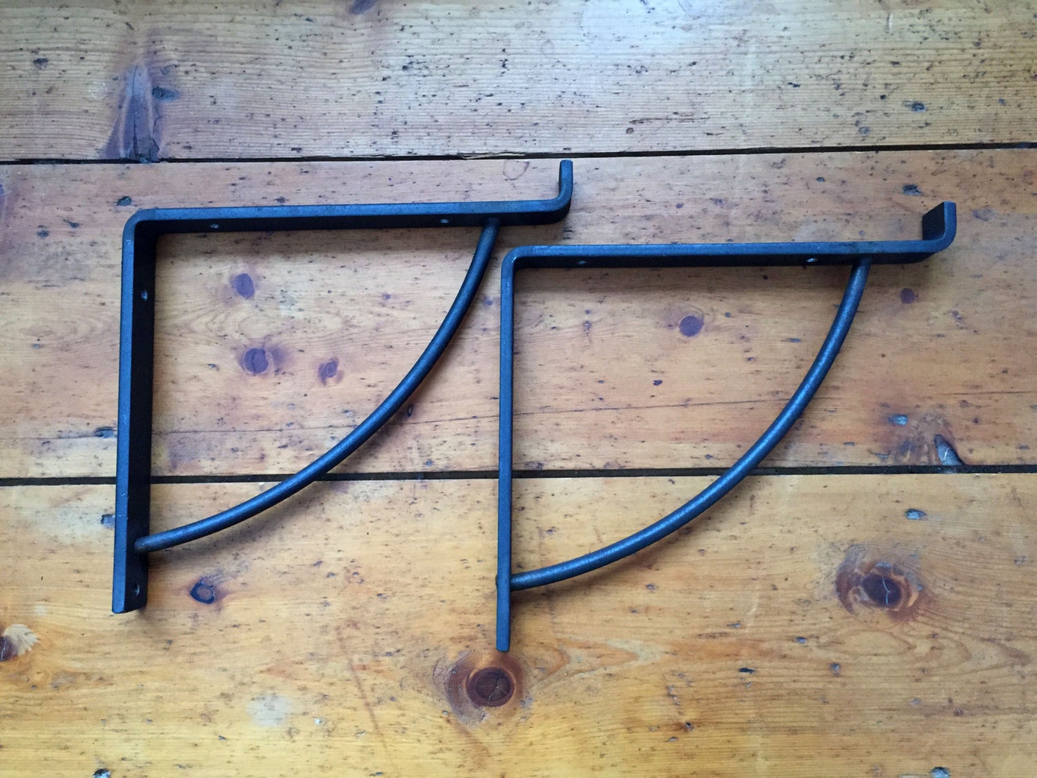 Pair Of Industrial Style Steel Curved Brackets Shelf