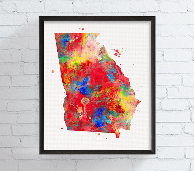 Georgia State Art Georgia Watercolor Map Georgia Poster