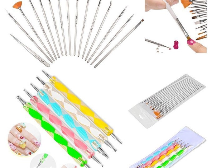 20pcs Nail Art Design Set Dotting Painting Drawing Polish Brush Pen Tools Silver