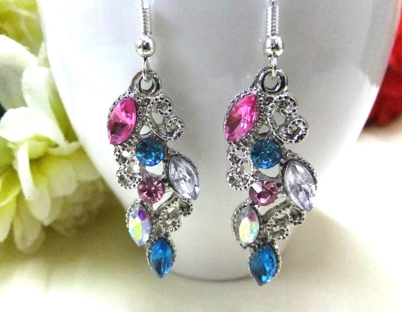 Sale Colourful Rhinestone Earrings Sterling Silver Earring 4351