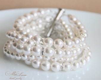 Bridal Jewelry Set, Bridal Bracelet and Bridal Earrings, Pearl Bridal Jewelry Bracelet, Pearl Wedding Jewelry for Bride, art. 204 Perfezione