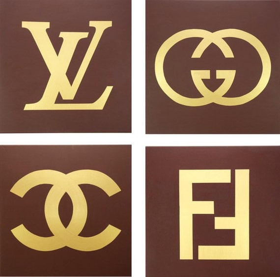 Louis Vuitton Gucci Fendi and Chanel Paintings Set of Four