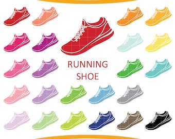 24 Running Shoes Clipart, Colorful Rainbow Color, Shoe Clip Art, Printable Supplies Instant download by NedtiDesigns