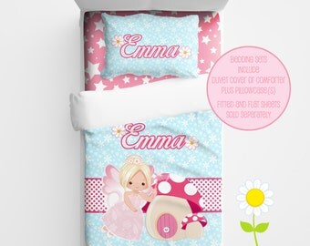 Personalized Fairy Bedding Set - Fairy Duvet Cover or Comforter - Personalized Duvet Set for Girls - Custom Kids' Fairy Toadstool Comforter