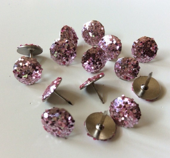 Light Pink glitter Push Pins thumbtacks cubicle decor by REJUNK