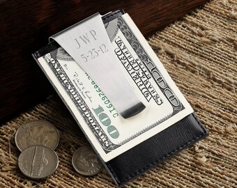 Personalized Leather Money Clip Wallet and Credit Card Holder - Personalized Money Clip Wallet - Groomsmen Gifts - Gifts for Dad - GC210