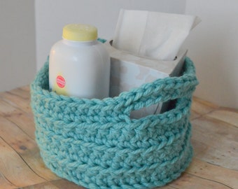 Aqua Crochet Storage Basket, Nursery Decor
