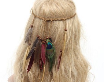Boho Hippy Women Indian Feather Headband Hairband Headdress Hair Accessories.