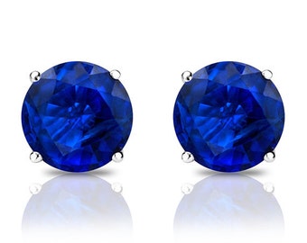 1/2 carat Sapphire earrings studs-Blue sapphire-Handmade sapphire stud earrings-14 k white gold earnings-Natural sapphire-Vintage earrings