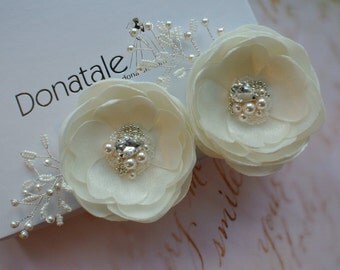 Wedding hair flower , Bridal hair flower, Lace headpiece, Ivory Pink Bridal hair piece, Bridal headpiece, Wedding hair piece- LAYLA