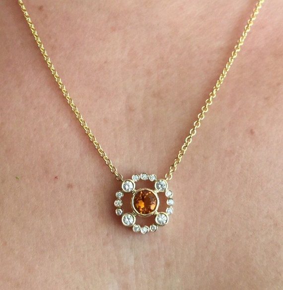 Diamond Necklace Citrine Necklace 14K Yellow Gold Necklace
