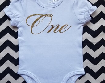 Gold One Onesie, Baby Girl One Year Outfit, Pink and Gold First Birthday Outfit, Gold One Onsie, First Birthday Onsie, 1st Birthday Onesie