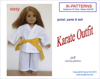 18 inch girl doll clothes patterns KARATE outfit UNIFORM Jacket belt easy to sew pdf american pattern download print