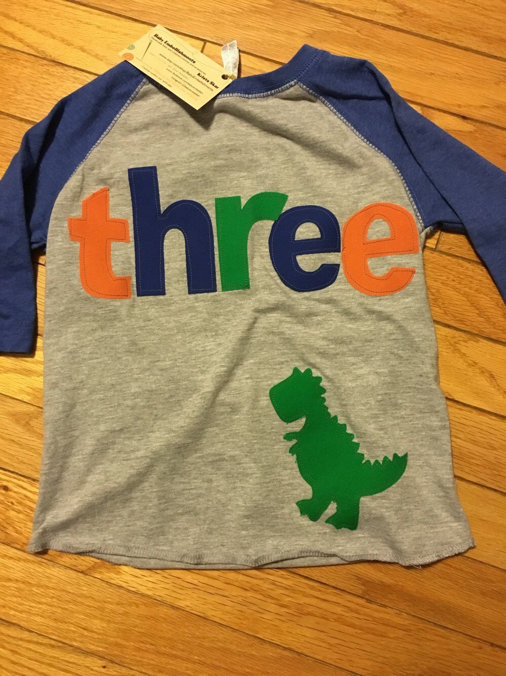 Three dinosaur t rex birthday raglan shirt boys dinosaur