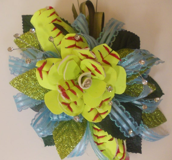 Softball Rose Corsage by JustALittleLagniappe on Etsy
