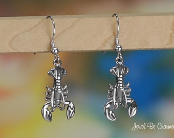 Sterling Silver Lobster Earrings Fishhook Earwires Movable Solid .925
