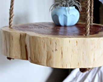 Hanging Live Edge Cedar and Rope Nightstand