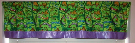 Ninja Turtle curtain/ satin edge/cotton valance/purple satin edge