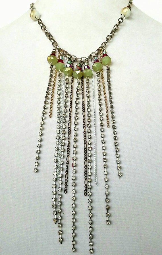 Rhinestone and Chain Fringe Necklace by NelliePrattJewelry on Etsy