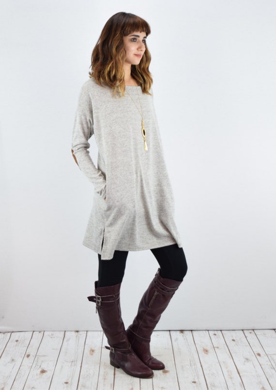 suede elbow patch knit tunic with side pocket S to XL