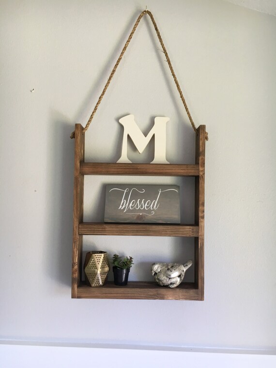 Wood Shelf Hanging Wooden Shelf Rope Shelves Distressed