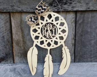 Monogram Dream Catcher Door Hanger - Painted Dream Catcher - Wooden Dream Catcher - Nursery - Wedding - Teen - Couple - Monogram