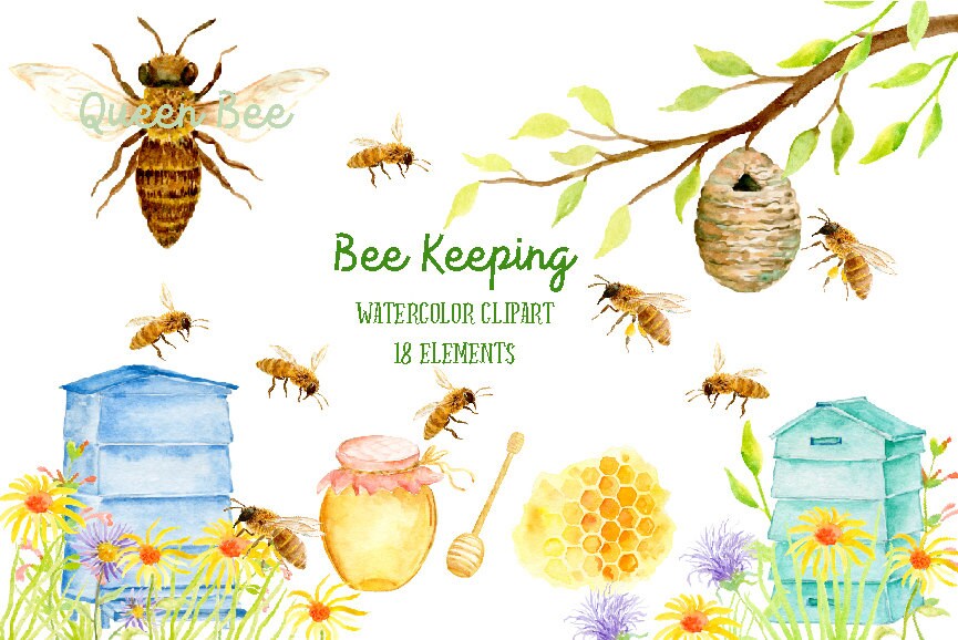 Bee Keeping Clip Art Watercolor Bee Keeping for instant