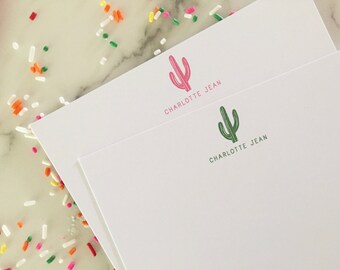 Cactus Stationary - Kids Personalized Stationery Set of 20 Flat Note Cards