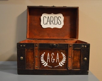 Rustic Wedding Card Box Holder, Rustic Gift Card Box with initials, Rustic Trunk Wedding Box with Custom Initials G1G