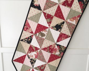 French Country Table Runner Quilt Summer Farmhouse Elegant Shabby Home Decor Centerpiece Red White