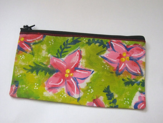 Pink Flower Canvas Zip Pouch - Mothers Day, graduation, Birthday