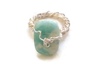 Final Clearance Larimar Gemstone Ring, 70% Off, Ring Size 8, Silver Wire Wrapped Ring, RIN074