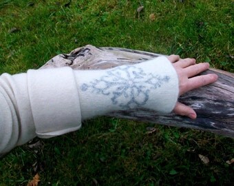 Hand knitted and felted fingerless gloves