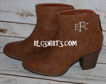 Monogrammed Short Boots. Brown or Black Boots. Ashlyn Monogrammed Boots. Monogrammed Boots. Ankle Boots. Personalized Boots. Boots.