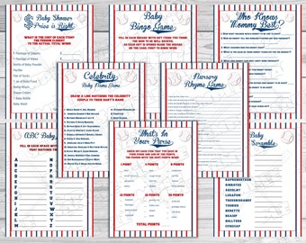 Baseball Baby shower games set of 8 games bundle Printable INSTANT DOWNLOAD greenmelonstudios little slugger baseball baby shower