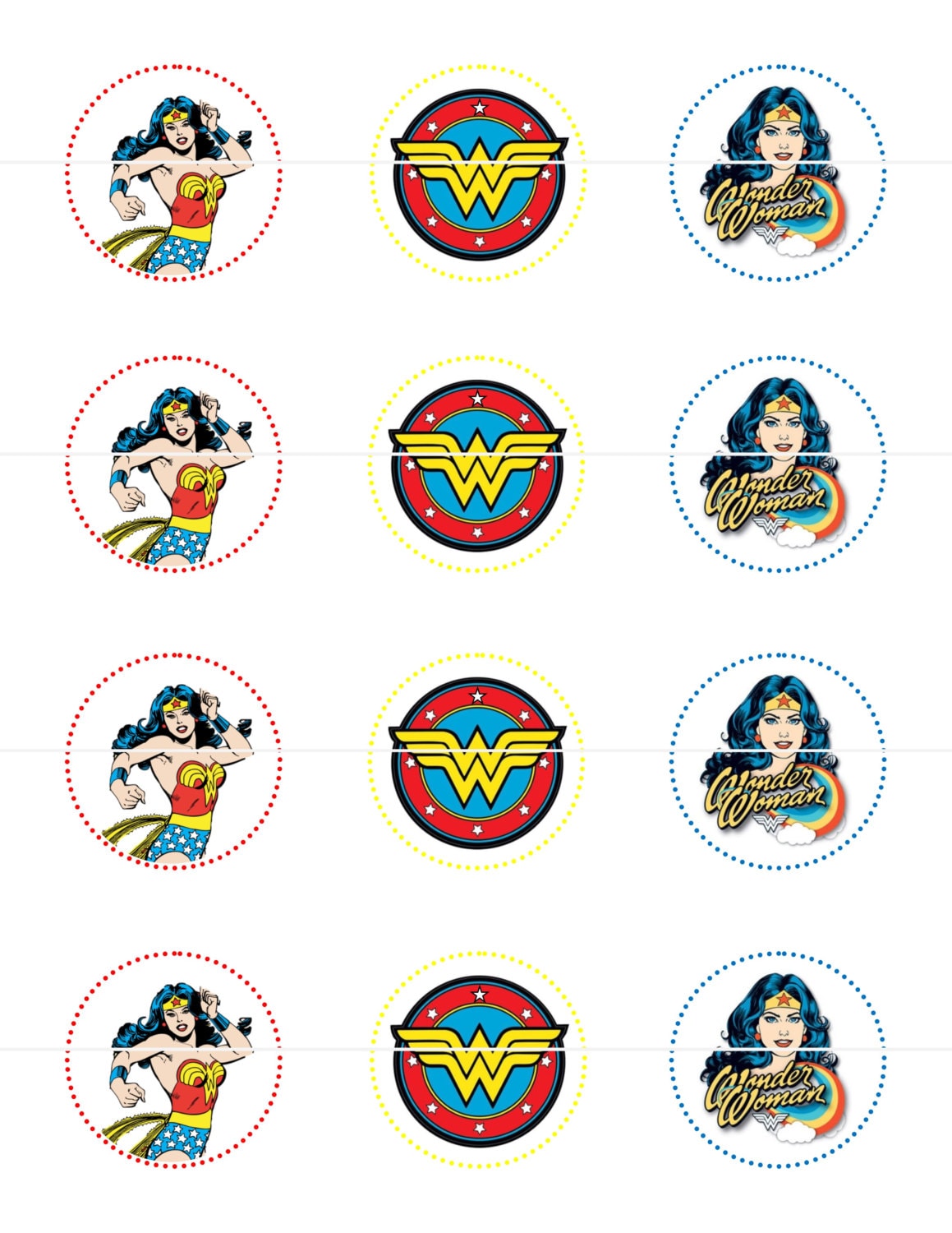 Wonder Woman Party Cupcake Toppers Tags Stickers DIY Printable