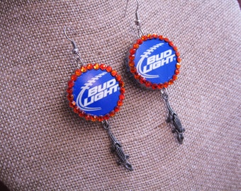 Bud Light Bottle Caps Blue & Orange Florida Gators Earrings w/Rhinestones