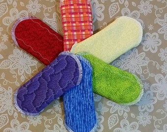 Set of 5 - 6", 8" 10" or 12" Cotton or Flannel Topped Heavy Cloth Pads With Wings, Random Prints