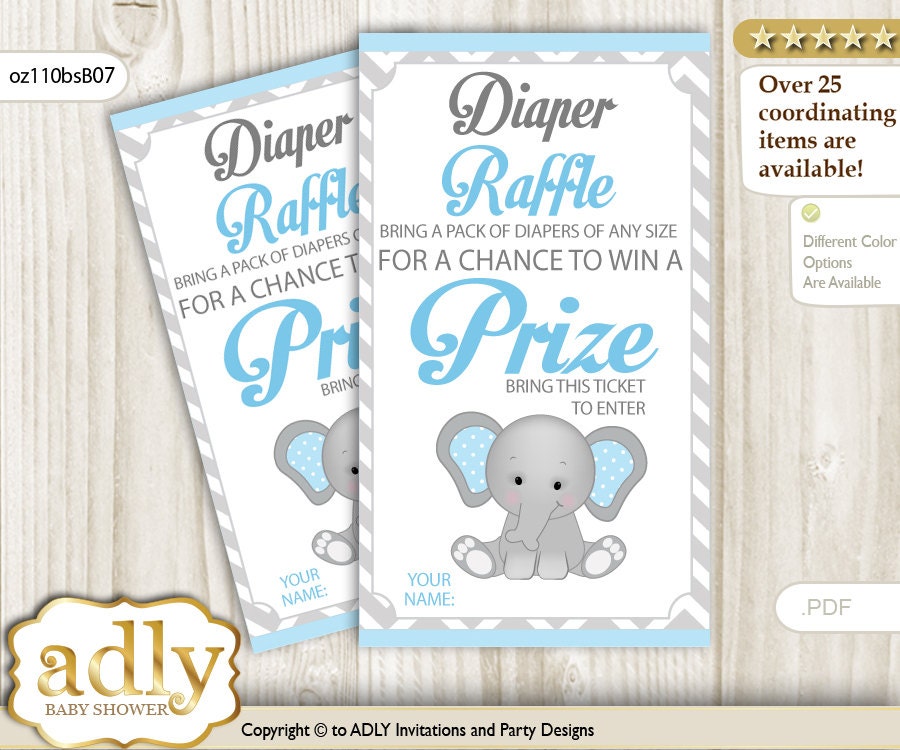 boy elephant diaper raffle tickets printable for baby boy