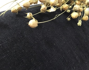 Softened natural black linen fabric - Black linen- Dense light weight thick linen for clothing, bedding