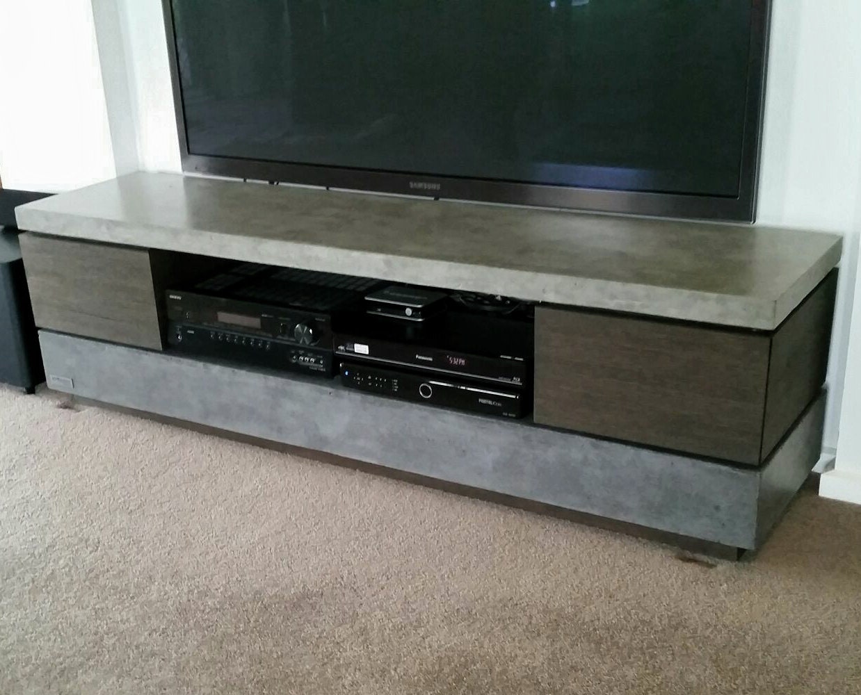 Polished concrete tv unit entertainment unit tv stand.