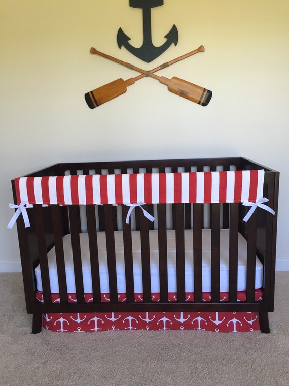 Items similar to Anchor crib set, stripes teething guard, anchor crib skirt, anchor baby bedding