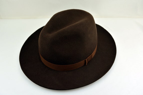 Chocolate Brown Western Fedora Wide Brim Wool Felt Handmade