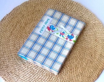 Cute Duck Notebook Fabric Cover A6 Notepad To Do List, Memory Book Travel Accessory Mini Journal, Rainy Day Writing Gift - blue check